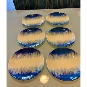 6 Tommy Bahama Melamine Watercolor Dinner Plates Blue/Aqua Beach House Table